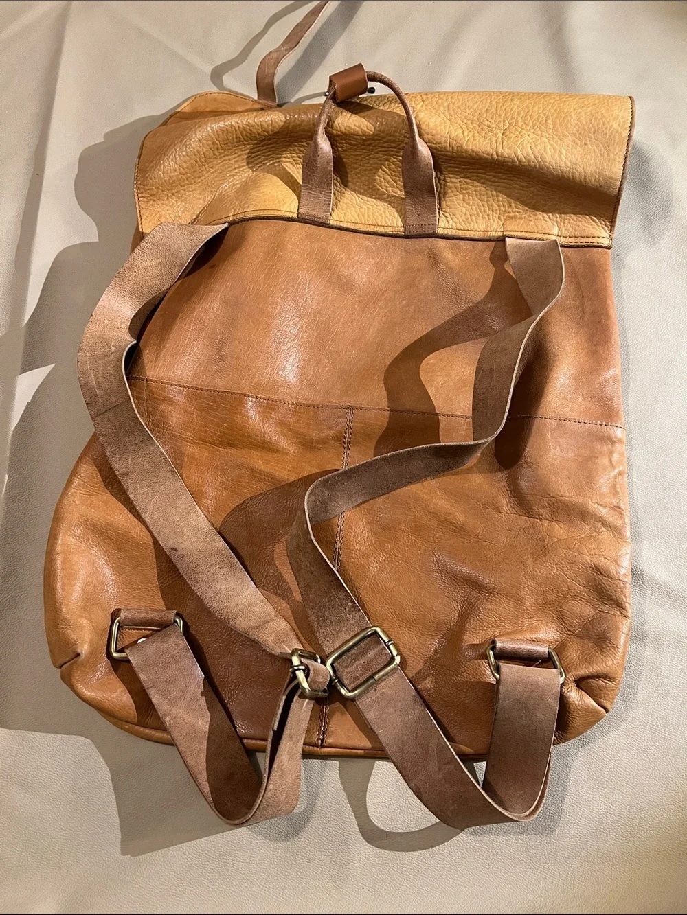 Leather Backpack Tan Free People Distressed Vintage Cognac Soft Laptop Bag Flap